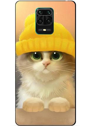 Чехол силиконовый бампер для xiaomi redmi note 9s с рисунком котик в шапке