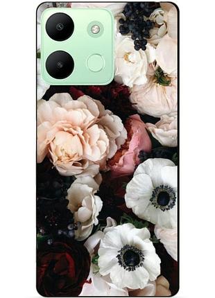 Чехол силиконовый бампер для infinix smart 7 hd с рисунком маки цветы