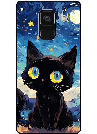 Чехол силиконовый бампер для samsung a8 plus котик звездная ночь ван гог