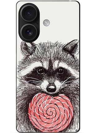 Чехол силиконовый бампер для iphone 16 с рисунком енот