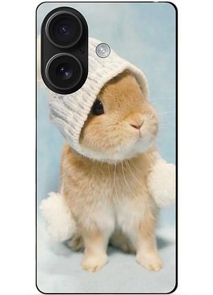 Чехол силиконовый бампер для iphone 16 с рисунком зайчик в шапке