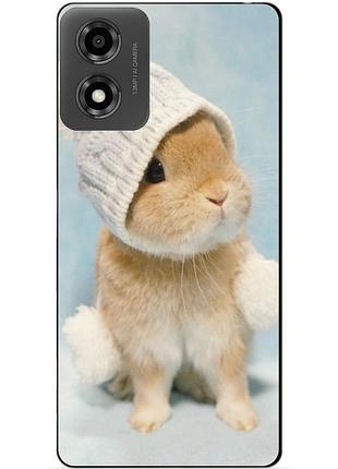 Силіконовий чохол бампер для motorola moto g04 з малюнком зайчик у шапці