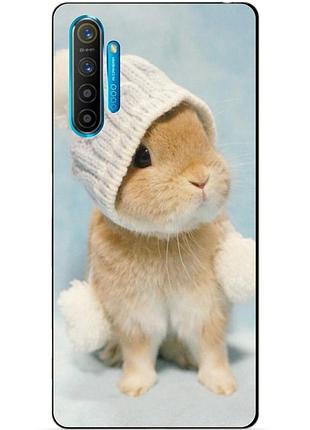Силиконовый чехол бампер для realme x2 с рисунком зайчик в шапке