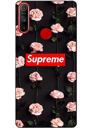 Силиконовый чехол бампер для realme c3 с рисунком supreme на розах