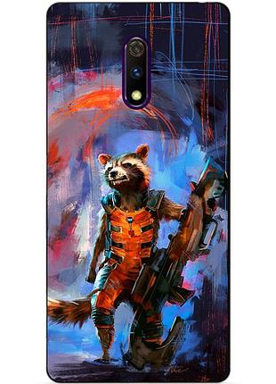 Силиконовый чехол бампер для realme x с рисунком реактивный енот стражи галактики