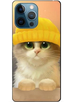 Силіконовий чохол бампер для iphone 12 pro з малюнком котик у шапці