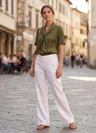 Белые льняные брюки h&amp;m / широкие легкие брюки из льна (100% linen)