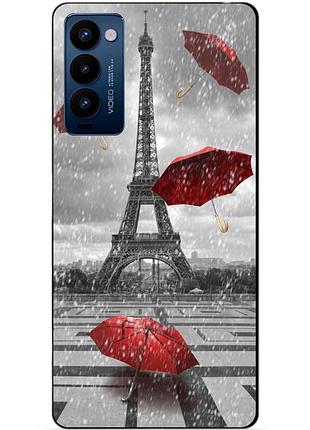 Силиконовий бампер чехол для tecno camon 18p з картинкою дощ у парижі