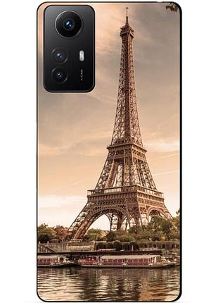 Силиконовый бампер чехол для xiaomi redmi note 12s с рисунком эйфелева башня