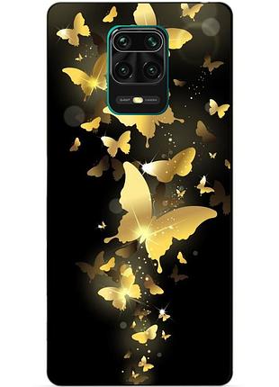 Силіконовий бампер чохол для xiaomi redmi note 9s/note 9 pro з малюнком золоті метелики