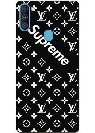 Силиконовый бампер чехол для samsung a11 с рисунком supreme