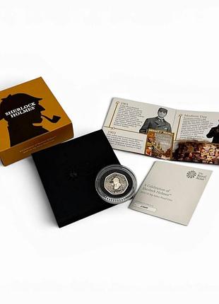 Серебряная монета «sherlock holmes». англия, royal mint, 2019 год.