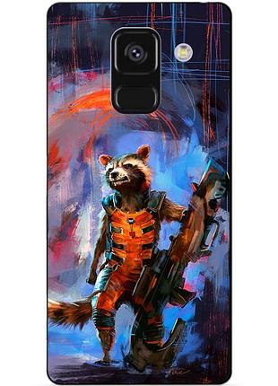Чехол силиконовый бампер для samsung a8 plus с рисунком енот ракета стражи галактики