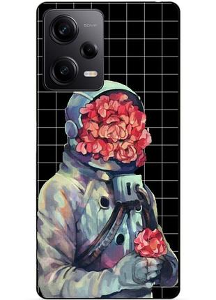 Силіконовий чохол бампер для xiaomi redmi note 12 pro 5g з малюнком скафандр квіти