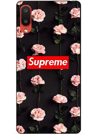 Силиконовый бампер чехол для samsung a02 galaxy a022 с рисунком supreme на розах