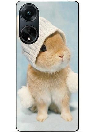 Силиконовый бампер чехол для oppo a98 с рисунком зайчик в шапке