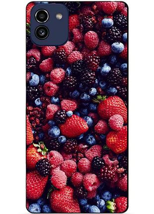 Силиконовый бампер чехол для samsung a03 с рисунком ягоды