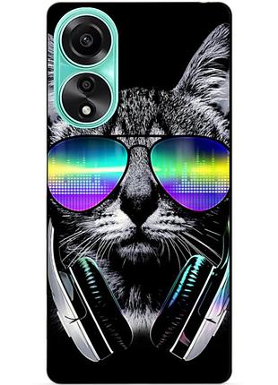 Силіконовий чохол бампер для oppo a78 з малюнком музичний кіт