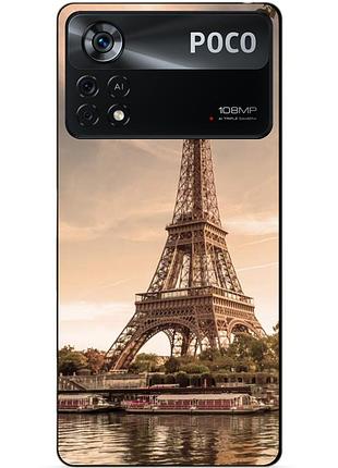 Силиконовый бампер чехол для xiaomi poco x4 pro 5g с рисунком эйфелева башня