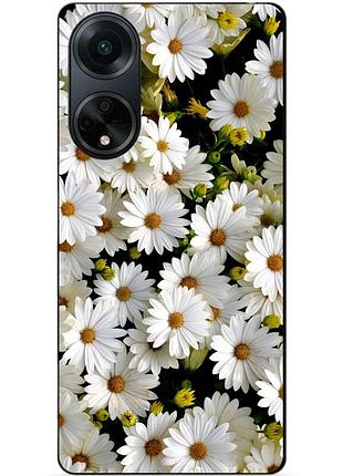 Силиконовый бампер чехол для oppo a98 с рисунком ромашки цветы