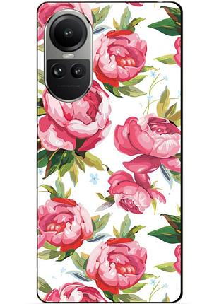 Силиконовый чехол бампер для oppo reno 10 с рисунком пионы цветы