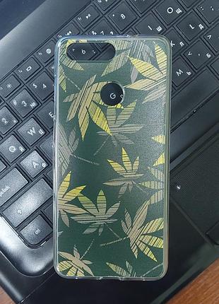 Силиконовый бампер чехол для zte blade v9 с рисунком листья конопли
