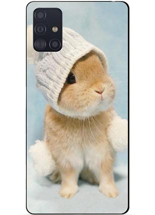 Чехол силиконовый бампер для samsung a71 с рисунком зайчик в шапке