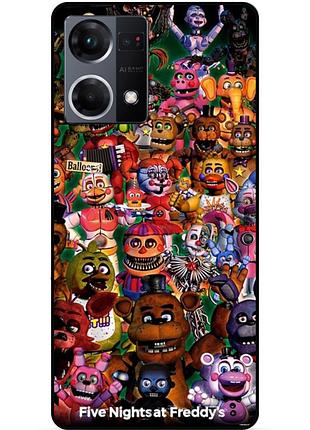 Силиконовый бампер чехол для oppo reno 7 с рисунком аниматроники freddy фредди