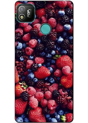 Силиконовый бампер чехол для tecno pop 4 с рисунком ягоды