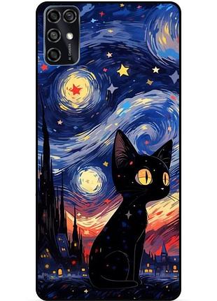 Силіконовий бампер чохол для zte blade v2020 smart з малюнком котик зіркова ніч ван гог
