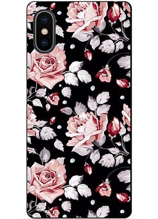 Силиконовый чехол бампер для iphone xs с рисунком розы цветы