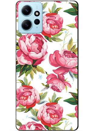 Силиконовый бампер чехол для xiaomi redmi note 12 с рисунком пионы