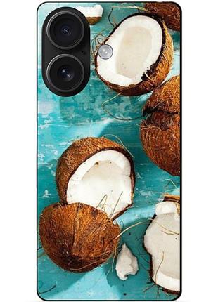 Чехол силиконовый бампер для iphone 16 plus с рисунком кокосы