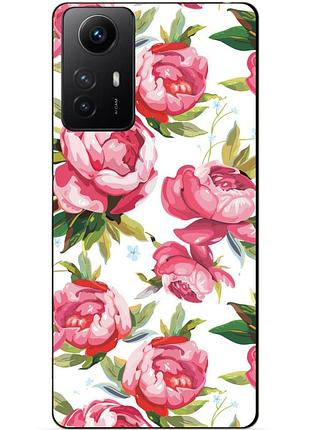 Силиконовый бампер чехол для xiaomi redmi note 12s с рисунком пионы