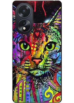 Силиконовый чехол бампер для oppo a18 с рисунком неоновый кот