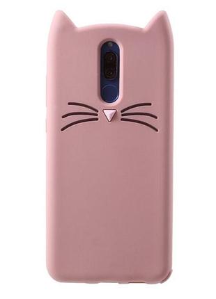 Об'ємний 3d силіконовий чохол для xiaomi redmi note 4x вусатий кіт рожевий