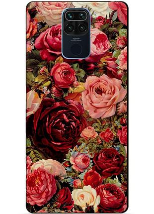 Чехол силиконовый бампер для xiaomi redmi note 9 с рисунком красные розы цветы