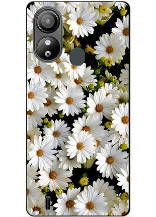 Силиконовый чехол бампер для zte blade l220 с рисунком ромашки цветы