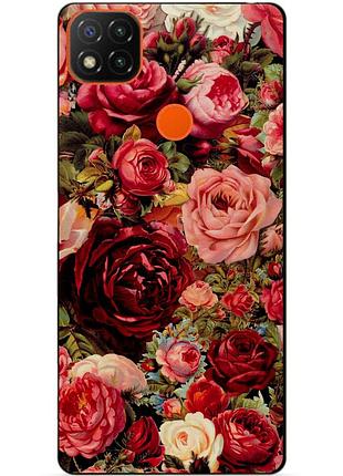 Чехол силиконовый бампер для xiaomi redmi 9c с рисунком красные розы цветы