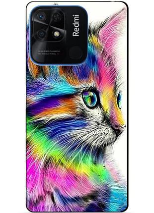 Силиконовый бампер чехол для xiaomi redmi 10c с рисунком акварельный кот