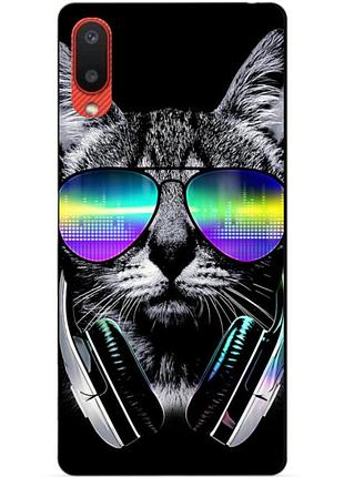 Силиконовый бампер чехол для samsung a02 galaxy a022 с рисунком кот в очках