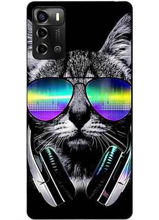Силиконовый бампер чехол для zte blade a72 с рисунком кот в очках