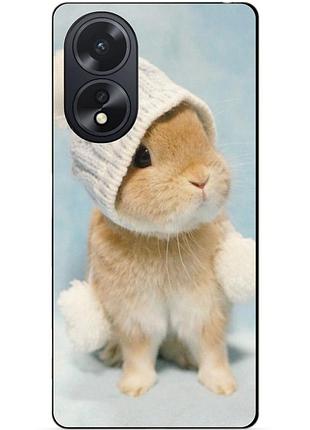Силиконовый чехол бампер для oppo a18 с рисунком зайчик в шапке