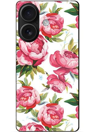 Чехол силиконовый бампер для iphone 16 plus с рисунком пионы цветы