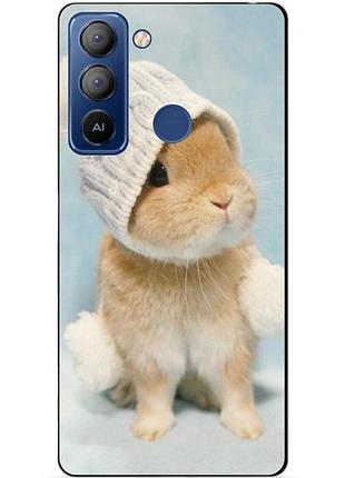 Силіконовий чохол бампер для tecno pop 5 lte з малюнком зайчик у шапці