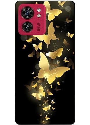 Силиконовый чехол бампер для motorola edge 40 с рисунком золотые бабочки мотыльки