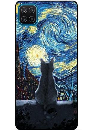 Силиконовый бампер чехол для samsung a22 с рисунком кошечка звездная ночь ван гог