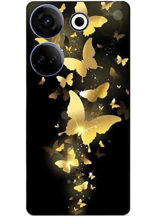 Чехол силиконовый бампер для tecno camon 20 pro с рисунком золотые бабочки мотыльки