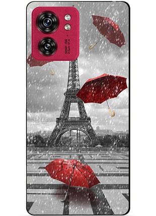Силіконовий чохол бампер для motorola edge 40 з малюнком дощ у парижі франція ейфелева вежа