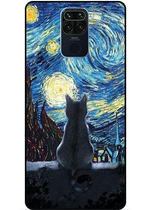 Чехол силиконовый бампер для xiaomi redmi note 9 с рисунком кошечка звездная ночь ван гог